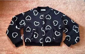 No Boundaries Heart Print Faux Fur Bomber Jacket Size M thumbnail 1