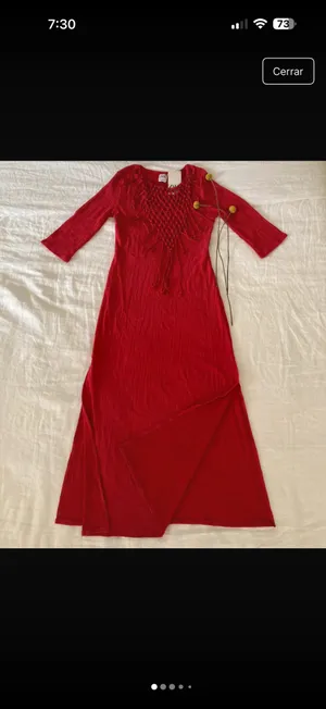 Zara Bright Red Fringe Knit Maxi Dress thumbnail 6