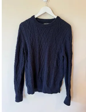 J.Crew Mercantile Long Sleeve Cable Knit Pullover Sweater Blue Women's Medium thumbnail 1