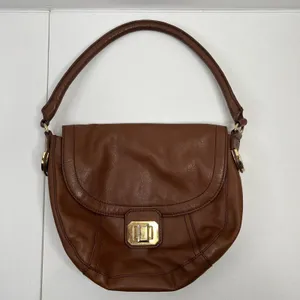 Juicy Couture Brown Leather Shoulder Bag Gold Turn Lock Hobo Saddle Bag thumbnail 2