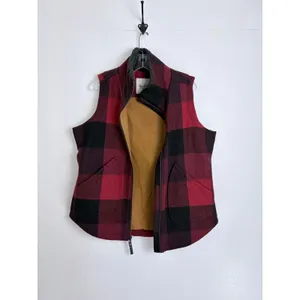 Woolrich Buffalo Plaid Wool Blend Zip Vest Red Black Women's L thumbnail 2