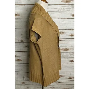 Lauren Ralph Lauren tan linen/cotton shawl collar toggle cardigan sweater Medium thumbnail 4