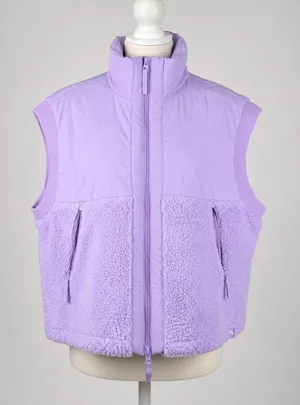 JoyLab Womens Mixed Media Sherpa Fleece Puffer Vest Purple Large New Winter Chic thumbnail 1