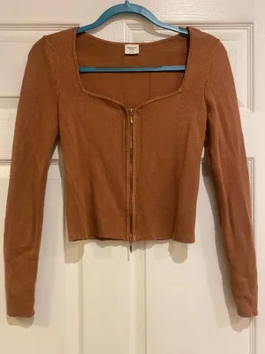 Abercrombie & Fitch Rust Brown Zip-Front Square Neck Top thumbnail 1