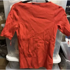 Lauren Ralph Lauren Women's Rib Knit Boat Neck Lace Up Ribbon Sleeve Top M thumbnail 1