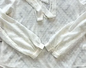 Avec Les Filles Sheer Textured Dot Tie Neck Blouse in Ivory Medium thumbnail 9