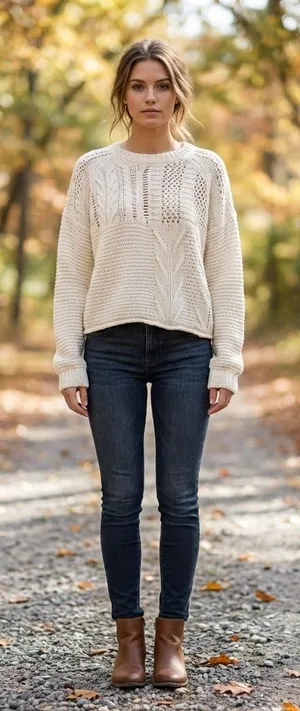 Endless Rose Ecru Chunky Open Knit Cotton Sweater Pullover NWT Large thumbnail 1