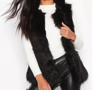 Abercrombie & Fitch Women's Black Faux Fur‎ Vest Pockets Satin Lined Size Small thumbnail 1