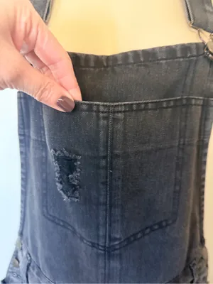 Love Tree Denim Overalls Size M Dark Wash Distressed Black Gray Overalls thumbnail 10