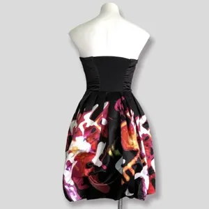 PARKER Remi Black Satin Print Strapless‎ Fit & Flare Party Dress 2 Hoco thumbnail 3