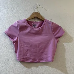 Frankie's Bikinis Pink Zippy Crop Top‎ Baby Tee Size Medium thumbnail 3