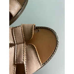 Arezzo Tan Leather‎ Slide Sandals 36 / 6 H-Strap Made in Brazil Minimalist Boho thumbnail 6