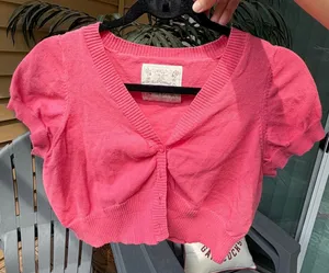 Red camel Pink cropped button cardigan with button detailing thumbnail 1