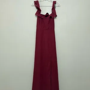 Lulus NEW Sweetest Entrance Dark Magenta Ruffled Tie-Back Maxi Dress Bridesmaid Chic thumbnail 11
