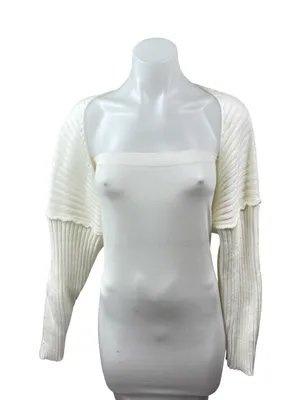 NEW Commense Cream Ribbed Knit Dolman Long Sleeve Cropped Cardigan Sweater XS thumbnail 1