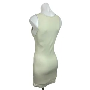 PrettyLittleThing White Rib Knit Sleeveless Crew Neck Slit Mini Bodycon Dress L thumbnail 2