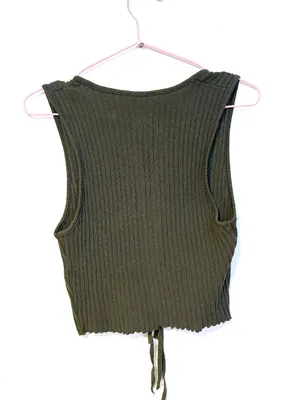 Zara Sleeveless Ribbed Tie Front Knit Top Shirt Dark Green Womens Size Small thumbnail 5