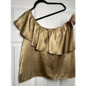 Lola & Sophie One Shoulder Ruffle Top Womens Size S Gold Metallic Party Blouse thumbnail 3