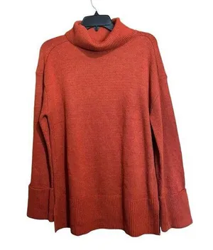 Talbots Tunic Sweater Womens Medium Orange Turtleneck Stretch Pullover thumbnail 1