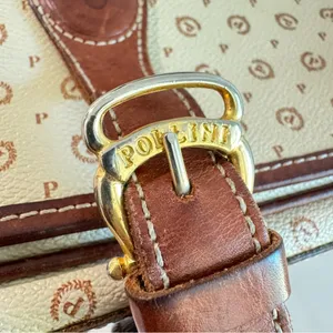 Vintage Pollini Italian Leather Logo Shoulder‎ Bag Satchel Cream/Brown thumbnail 4