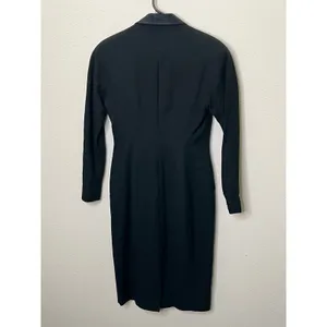 Tahari Vintage Black 100% Wool Silk‎ Trim Blazer Coat Dress Womens 4 Made in USA thumbnail 2
