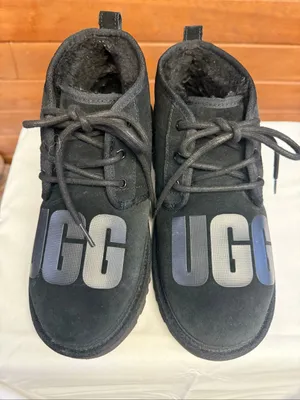 UGG Neumel Scatter Graphic boots, black suede embossed logo Sz 9 thumbnail 6