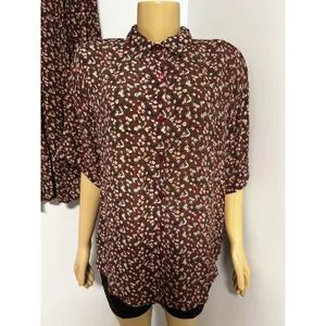 VINTAGE Jane Ashley Burgundy Floral Two Piece Shirt and Pleated Midi Skirt ML thumbnail 6