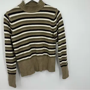 Vintage Y2K Striped Mock Neck Sweater Size Medium Academia Boho Early 2000s thumbnail 8