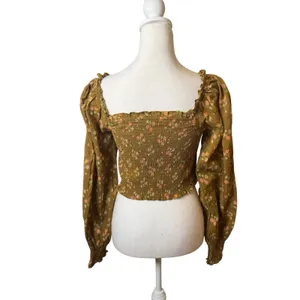 Aerie Smocked Bodice‎ Floral Crop Top Blouse Small Cottagecore Boho Chic Forest thumbnail 7