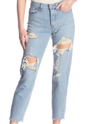Levi's Wedgie Distressed‎ Raw Hem Jeans in Blue Size 27 thumbnail 1