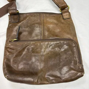 Fossil crossbody brown leather small messenger bag, purse. 6 pockets. boho thumbnail 5