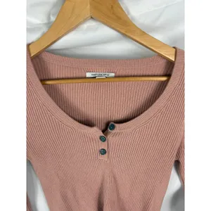 American Eagle Ribbed Button V Neck Long Sleeve Crop Top Pink Size Small thumbnail 2