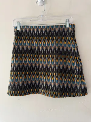 Free People Retro Multicolor Open Knit Chevron‎ Crochet Mini Skirt thumbnail 3