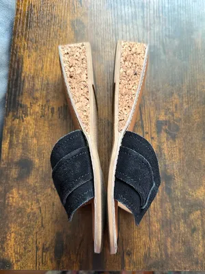 Matisse Beach Baja black brown suede leather wedge square toe slides sandals 8 thumbnail 6