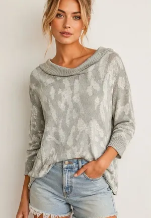 Pol grey and white cowl neck sweater thumbnail 1