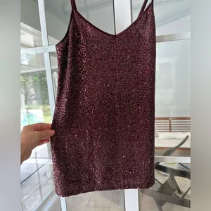Express maroon burgundy sparkle sequin tank top thumbnail 8