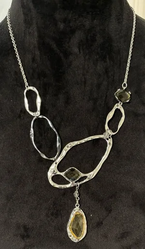 Chico’s Silvertone Mixed Link Statement Necklace Crystal Drop Pendant thumbnail 1