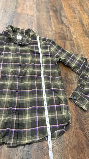 Gap Mens Flannel Button Down Plaid Long Sleeve Shirt, Size Small, Green Purple thumbnail 4