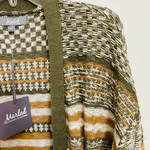 Marled Multi Color Green Yellow White Ribbed Knit Open Cardigan Size Medium thumbnail 6