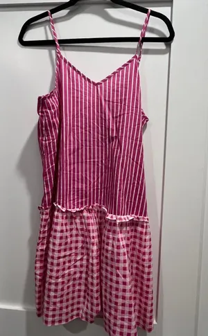 NWT J. Crew Bright Pink Gingham and Stripes Cover Up Summer Dress - Size Small thumbnail 4
