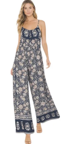 NWT FATE Navy Floral Wide Leg Jumpsuit Boho Flowy Sleeveless Size M thumbnail 1