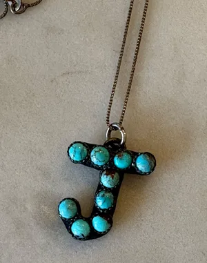 “J” Turquoise Necklace Blue thumbnail 2