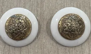 1980s Ivory Earrings - Clip Earrings with Goldtone Dome Jewelry thumbnail 1