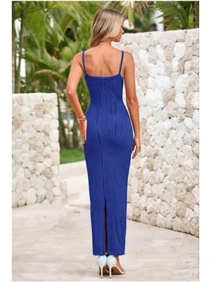 NEW Spaghetti Strap Textured Knit Tight Fitted Maxi Dress 2X thumbnail 2