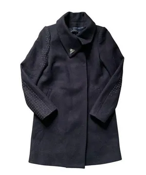 Zara Black Wool Blend Trench Coat with Studded Sleeves M thumbnail 1