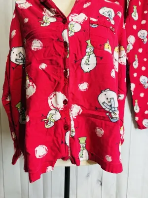 Charter Club Intimates Pajama Set Sz L Red Snowman Christmas Winter Pockets thumbnail 3