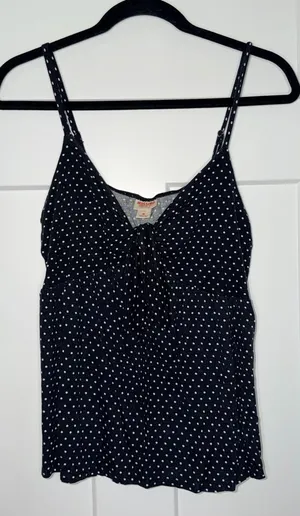 Black and White Polka Dot Tie Front Tank Size M thumbnail 1