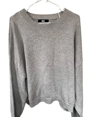 NWT Madden NYC Women's Sweater with Heart Detail - Gray thumbnail 1