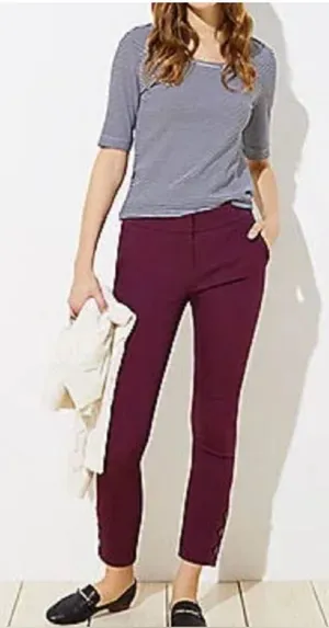 LOFT Deep Burgundy Wool Blend Ankle Pants. Clean Girl. Size-8 thumbnail 1
