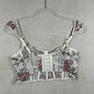 Floral Mesh Corset Top White Pink‎ Bustier Sweetheart Neckline Boning Size M thumbnail 5